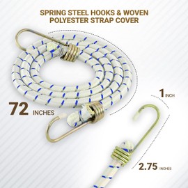 3 Pack 72-Inch Long Bungee Cords, Heavy Duty Bungee Straps with Durable Metal Hooks for Bikes, Camping, Outdoors, Great for Tie Downs, and Secure Your Cargo, Weatherproof, Abrasion Resistant - RamPro