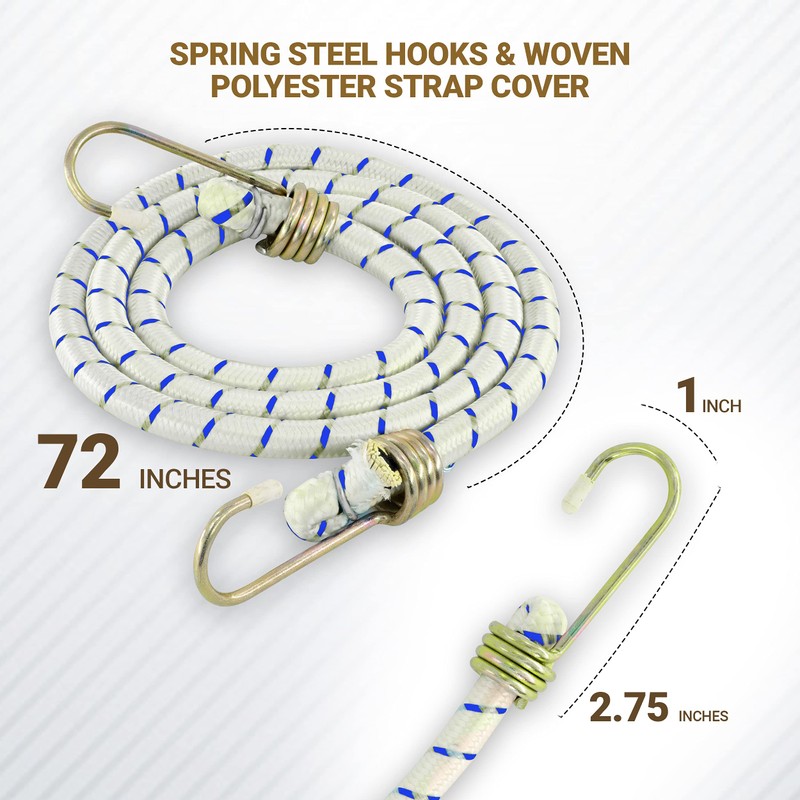 3 Pack 72-Inch Long Bungee Cords, Heavy Duty Bungee Straps