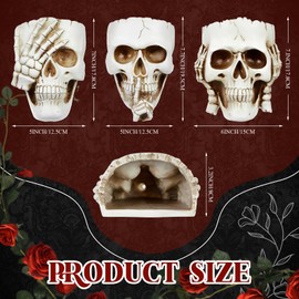 RimCereal 3pcs Halloween Skull Wall Planter Resin Skeleton Gothic Hanging Planter Pot White Unique Spooky Head Face Flower Pot for Indoor Outdoor Plants Home Garden Party Office Decorations(White)