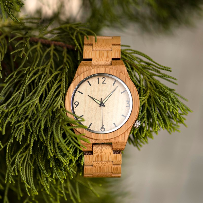 BOBO BIRD Men's Bamboo Wooden Watch Number Scale Quartz Wrist