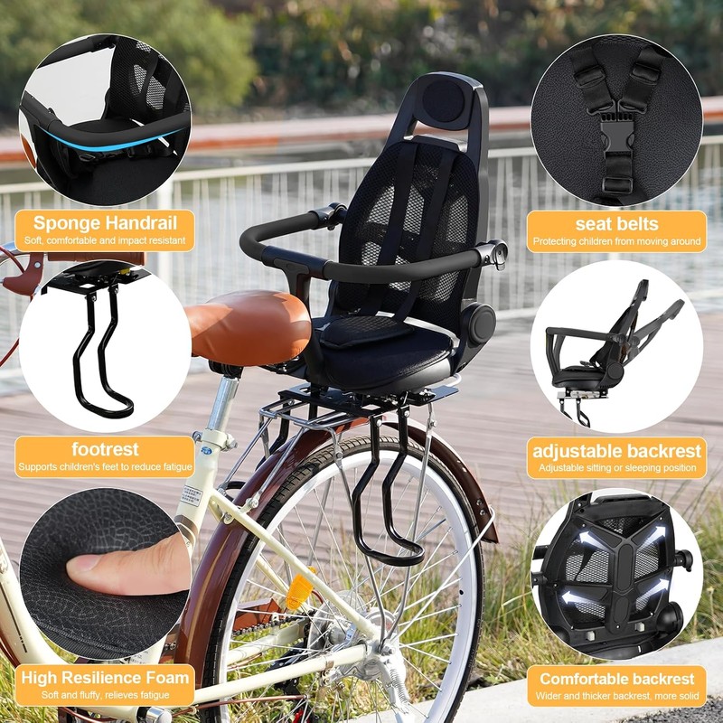 Rear Child Bike Seat for Family Rides – Adjustable Backrest,