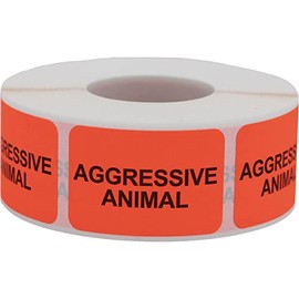 Aggressive Animal Veterinary Labels 1 x 1.5 Inch 500 Total Stickers