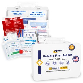 MFASCO Vehicle First Aid Kit - DOT/ANSI/OSHA Compliant - Metal - Portable & Mountable - Waterproof - First Aid Kits for Businesses, Construction, Commercial Vehicles, Workplaces - 115 Pcs