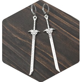 bySantana - 7cm Silber Schwert Ohrringe, Handgefertigt Fantasie Schmuck, Coole Geschenkidee, Mittelalter Dolch Ohrhänger (Creolen)