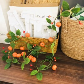 Artificial Fruit Tangerine Oranges Hanging Vines Plant Garland Artificial Berries Kumquat Wreath for Home Garden Wedding Party Decor (Tangerine Vine, 4 Pack)