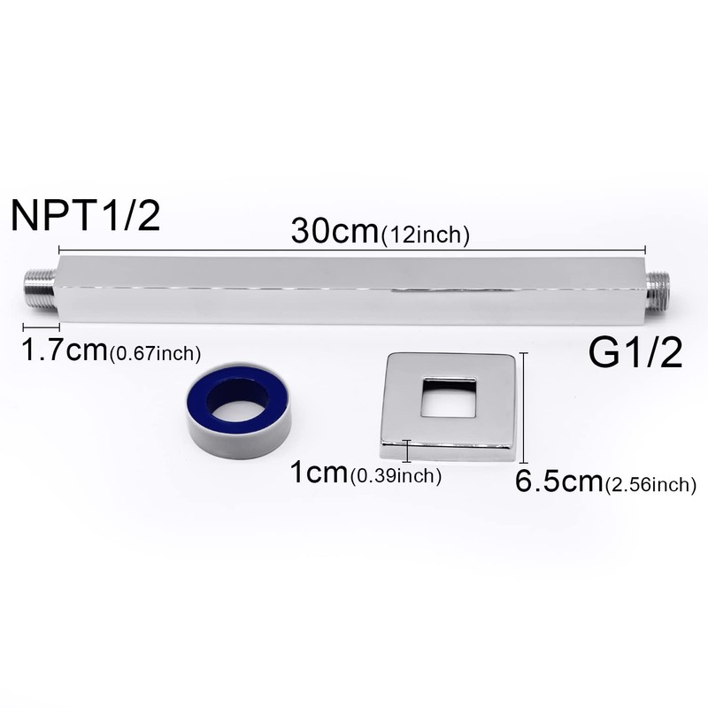 Enga Polished Chrome 12 Inch Square Ceiling Mount Shower Arm