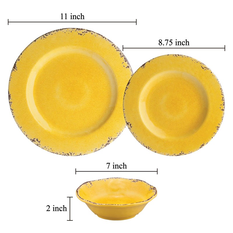UPware 12 Piece Crackle Melamine Dinnerware Sets, Outdoor Dishes Set,