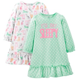 Simple Joys by Carter's Girls' Fleece Nightgowns, Pack of 2, Mint Green Dots/White Cat, 2-3