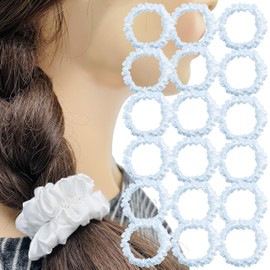 FunCosta 18PCS Solid Colors Fancy Mini Skinny Scrunchies Hair Ties Ropes Soft Satin Scrunchy Fashion Hair Elastics Bands Cute Ponytail Holder Chic Hair Accessories Women Girls No Hurt Hair (White B)