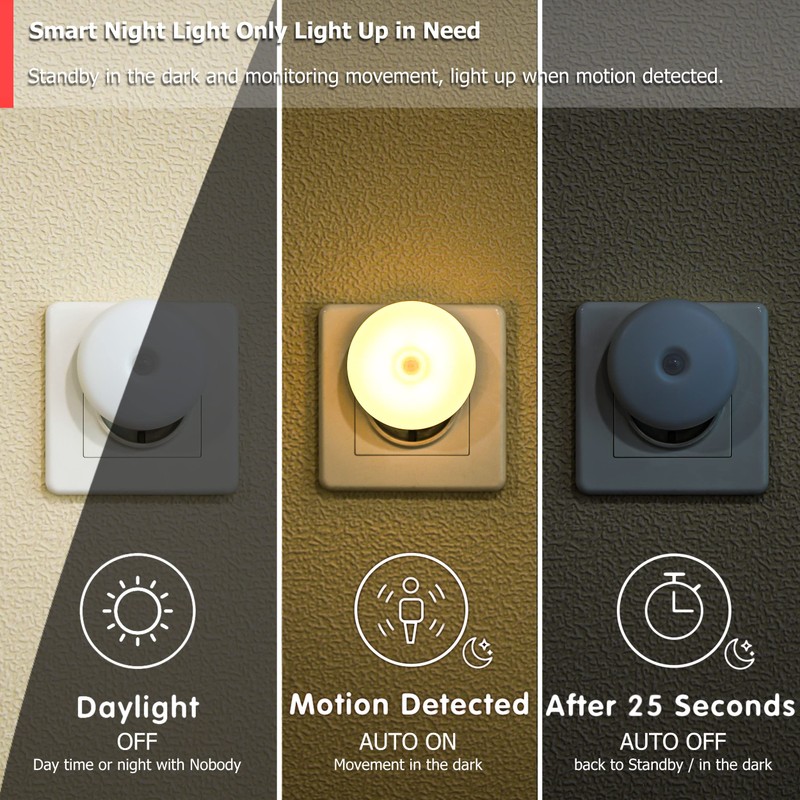 myCozyLite Night Light Socket Motion Sensor LED Night Light Warm