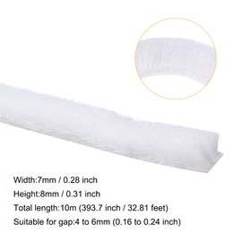 HARFINGTON Weather Stripping Brush 33ft 394" 10m x 7mm Polyester Fiber Self-Adhesive Pile Seal Strip for 4-6mm Gap Sliding Windows Doors Windproof Frost Dust Proof, White