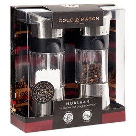 Cole & Mason H306598P Horsham Chrome Salt and Pepper Mills, Precision+ Inverta, Chrome/Acrylic, 154 mm, Gift Set, Includes 2 x Salt and Pepper Grinders