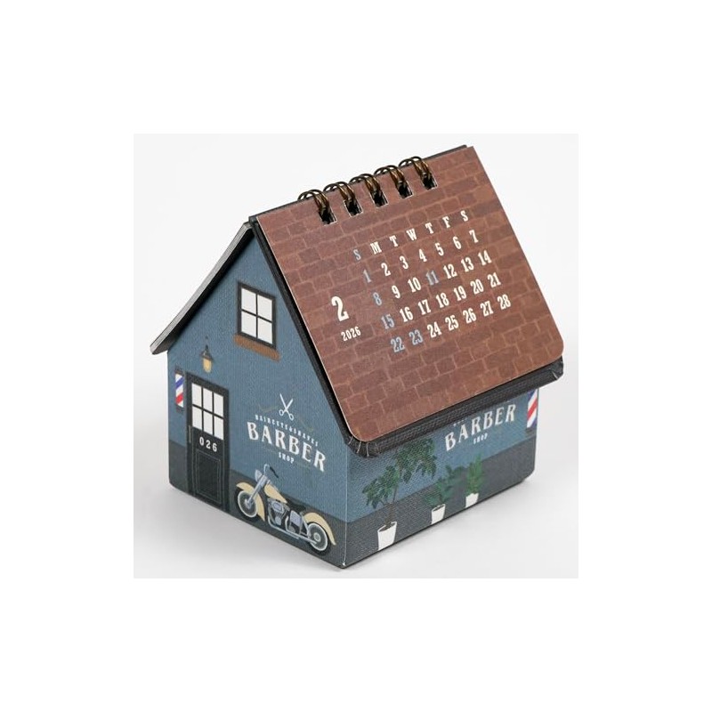 Greeting Life 2026 Calendar House Box Barbershop Tabletop C-1730-TK
