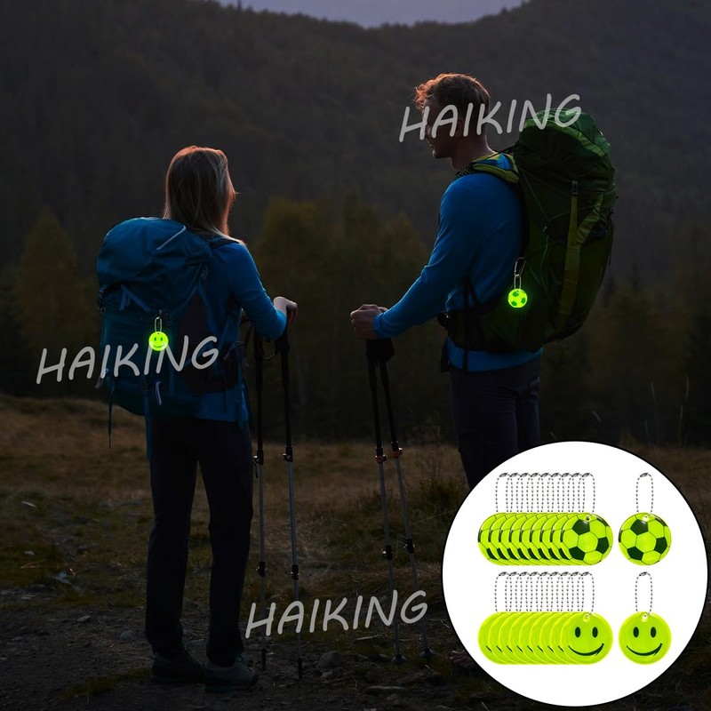 HAIKING Reflective Keychains, 20 PCS Night Light Soccer and Smile