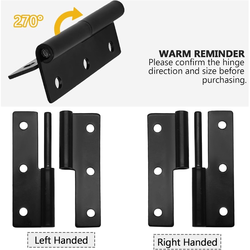 QOOWFEANIG 4 Pairs Black Lift-Off Hinges 2.5ins Stainless Steel Hinges