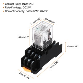 sourcing map 1Pcs DC 24V Electromagnetic Power Relay, 14-Pin 3A Power Coil Relay with LED Indicator and Socket Base DPDT 4NO 4NC - MY4NJ for Industrial, Home Appliances and DIN Rail System