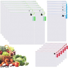 24 PCS Bolsa de Malla Reutilizable para Almacenar Frutas, Bolsa de Malla Lavable para Frutas y Verduras, Bolsa de Malla Ecológica Ideal para Guardar Frutas, Verduras, Juguetes y la Compras (C-24)