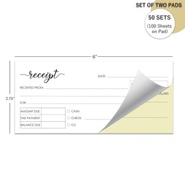 Herzii Prints Receipt Book - 2.75x6 Pocket Size 2-Part Carbonless, Receipt Book for Small Business, Sales Order Book, Receipt Booklet. 2-Part Carbonless