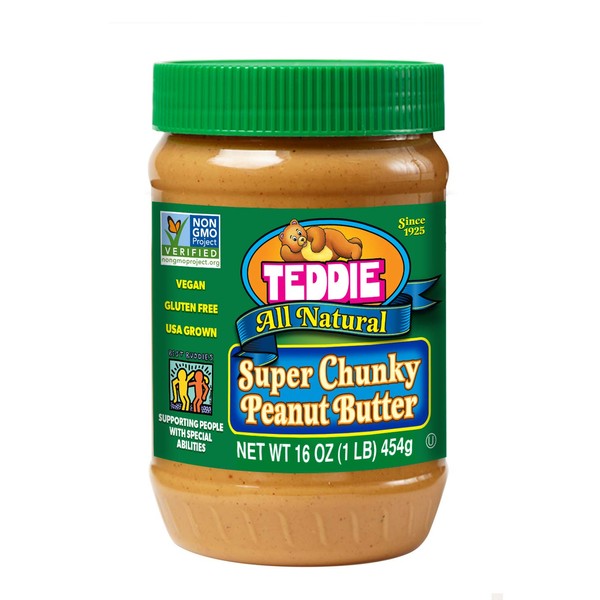 Teddie All Natural Peanut Butter, Super Chunky, 16-Ounce Jar (Pack of 4)