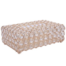 Crystal Tissue Box Holder, Rectangular Tissue Organizer Crystal Facial Tissue Holder for Dining Room Bedroom Bathroom Dresser (Gold)