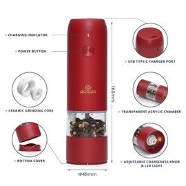 Electric Salt and Pepper Grinder Set - USB Rechargeable Electric Grinders - Adjustable Ceramic Grind Mill Set for Black Peppercorn - Automatic Pepper Grinder With LED Light - 1xGreen And 1xRed