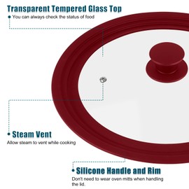 Universal Lid for Pots Pans and Skillets, 2 Pack Pan Cover fit 7", 8" 9" & 10", 11", 12" Diameter Cookware, Silicone Replacement Pan Lid Pot Lids for Frying Pans, Cast Iron,Tempered Glass Lid (Red)
