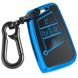 Kirsnda for Volkswagen key fob cover,case with keychain,Soft TPU Protection key case/skin,5 Buttons compatible with VW Tiguan Atlas Jetta Passat Golf Alltrack Remote Key(Blue)