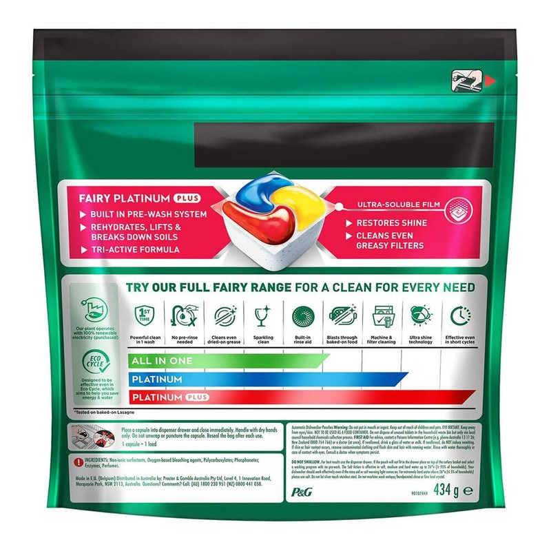 28pc Fairy Platinum Plus Dishwasher Dishwashing Capsules Lemon 434g