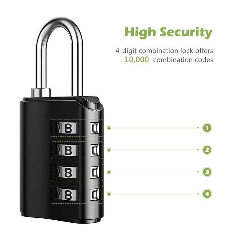 KeeKit Combination Lock, Resettable 4 Digit Combination Padlock with Keys,