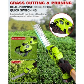 Cordless Hedge Trimmer，2-in-1 Hedge Trimmer，Cordless Grass Shear & Shrubbery Trimmer with Dual-Action Blade Cutting Capacity,Hedge Shear with 2 PCS Rechargeable Battery and Charger for Garden,Lawn