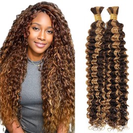 Evaxilc Deep Wave Human Hair for Braiding, Unprocessed, No Weft For Braiding Hair Extensions for Boho Braids, P427, Highlight Brown Colour, 26 26 Inches / 66 cm