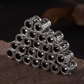 WarmShine 24 Pcs Norse Viking Rune Beads Hair Beard Pendant Antique DIY Bracelet Jewelry Pendants (Silver)
