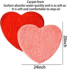 2 Pack Valentine's Day Heart Shaped Rug Love Decorative Floor Mat Heart Shag Shower Mat Non-Slip Washable Doormat Entrance Welcome Mat Carpet for Home Living Room Sofa Bathroom Floor, 20 x 24 Inches