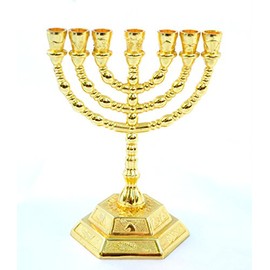 Decorative Menorah , Menora 7 Branch Jewish Israel Holy Land Jerusalem.12 Tribes Design-gold Color 5 by holyland souvenir