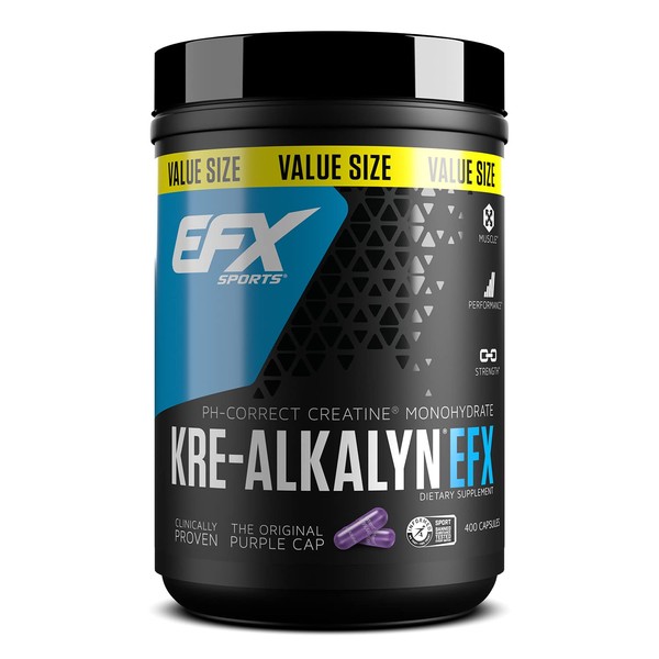 EFX Sports Kre-Alkalyn EFX | pH Correct Creatine Monohydrate Pill Supplement | Strength, Muscle Growth & Performance | 200 Servings, 400 Capsules