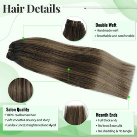 Clip in Hair Extensions Human Hair, 18 Inch Clip in Hair Extensions Real Human hair Balayage Dark Brown Ombre to Ash Brown and Dark Brown 70g 5 Pieces Straight Silky Hair Extension Clips