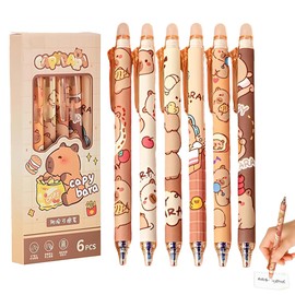 Juguta Pack of 6 Erasable Ballpoint Pens, Blue Rollerball Pen Erasable Gel Pen, 0.5 mm Erasable Pen Cartoon Erasable Pen for Children Students Gift School Office Supplies