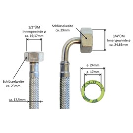 Reinforced hose 1/2 inch nut x 3/4 inch nut bend (DN8) for drinking or utility water
