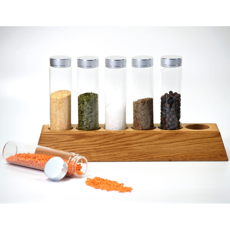 gouveo Rustic Oak Spice Rack with 6 Jars, 100 ml