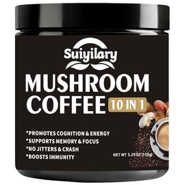 Suiyilary Café Champiñón, Mezcla De Hongos 10 En 1- Melena De León, Reishi, Chaga, Cordyceps, Cola De Pavo, Suplementos Cerebrales Con Café Instantáne