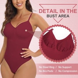 Vijamiy Shapewear Women's Thong Sculpting Body Shaper Women's Shaping of the Tummy Control Bodysuit Adjustable Straps Comfortable and Breathable Seamless and Invisible, red