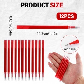 Pack of 12 Red 0.7mm High Quality Erasable Refills, Compatible with Pilot Fixion Pens, Long Writing Time of 400m, Heat Sensitive Ink (Red, 0.7mm)