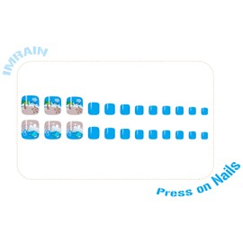 IMRAIN Blue Ocean Press on Toe Nails Short Square Fake Toenails Summer Cute Whale Glue on Nails Full Cover Glossy Acrylic False Toe Nails Artificial Stick on Nails for Women Girls 24Pcs