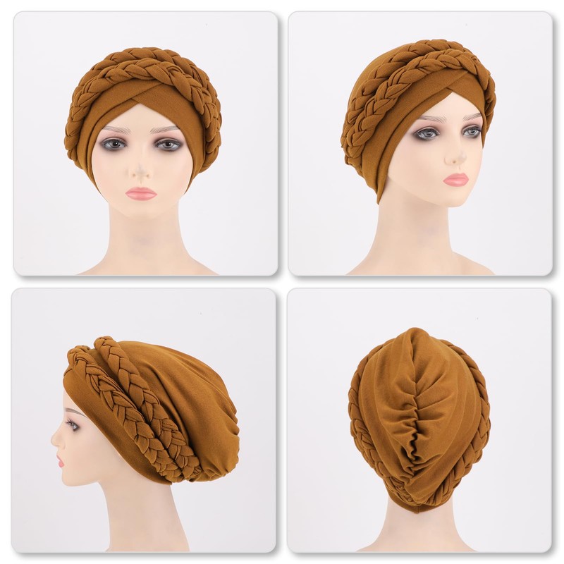DRESHOW African Women's Turban Double Braid Headwear Headwear Chemo Cap