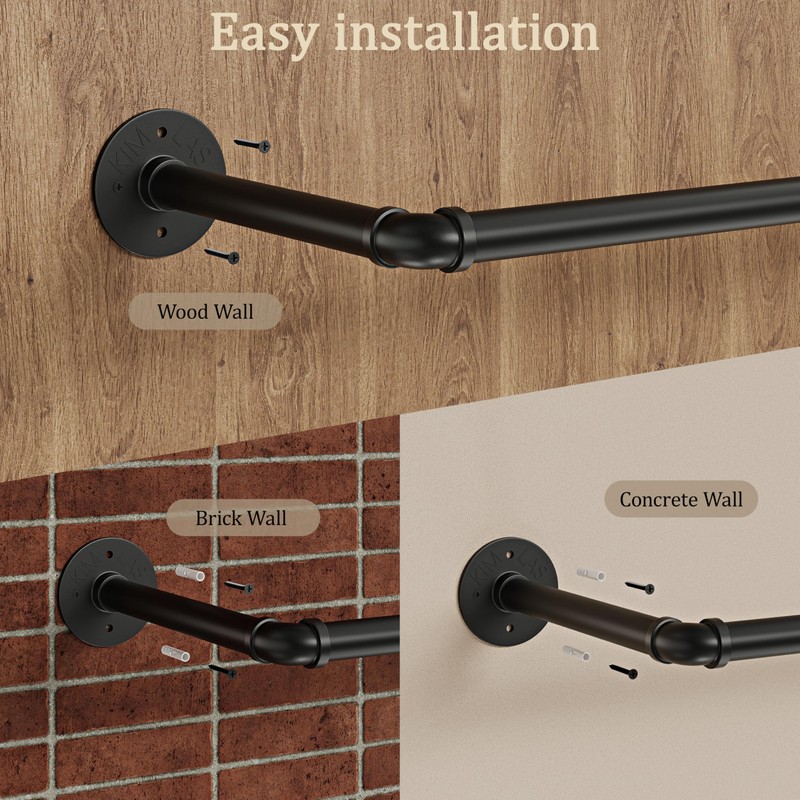 RSFMAS Wall Mounted Clothes Rack, Industrial Pipe Clothing Rack 60