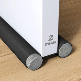 Pack of 2 Draught Excluders for Doors, 96 cm Door Draught Excluder, Double Layer Door Bottom Seal, Door Seal for Prevents Airflow, Door Seals Can Be Cut As Needed (Black)