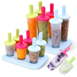 Ice Moulds, 12 Ice Lolly Moulds, Ice Lolly Moulds with Plastic Sticks, BPA-Free, Small and Large Ice Moulds for Adults and Children, Various Colours