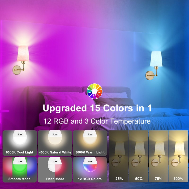 2 Pack 5200mAh Rechargeable Light Bulbs with Remote E26 Battery