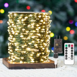 ZELUXDOT Fairy Lights Plug in,660FT 2000LEDs Waterproof Led String Lights,8 Modes Remote Twinkle Light for Outdoor Indoor Christmas Wedding Birthday Garden Party Decorations,Green Wire,Warm White