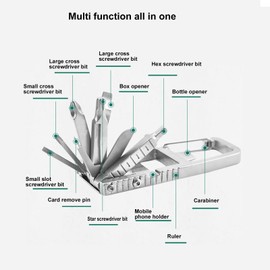 Key Ring Multitool, 12 in 1 Foldable Multitool Stainless Steel Outdoor Screwdriver Bit for Daily Use